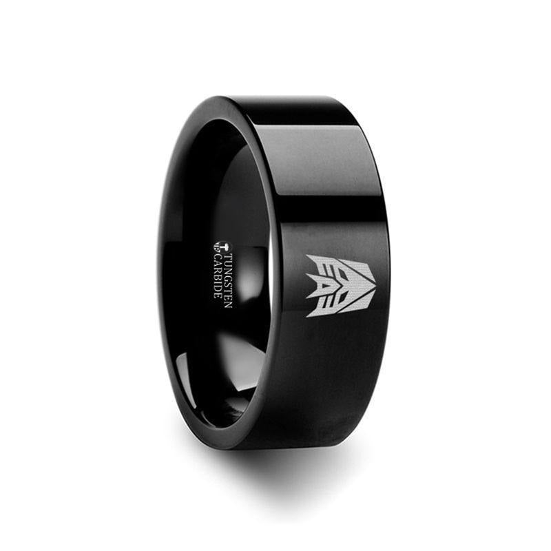 Decepticon Transformers Movie Symbol Super Hero Movie Black Tungsten Engraved Ring Jewelry - 2mm - 12mm - 8mm