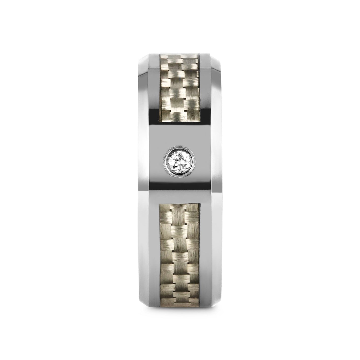 ROYCE Tungsten Wedding Band with White Carbon Fiber and White Diamond Setting - 8mm