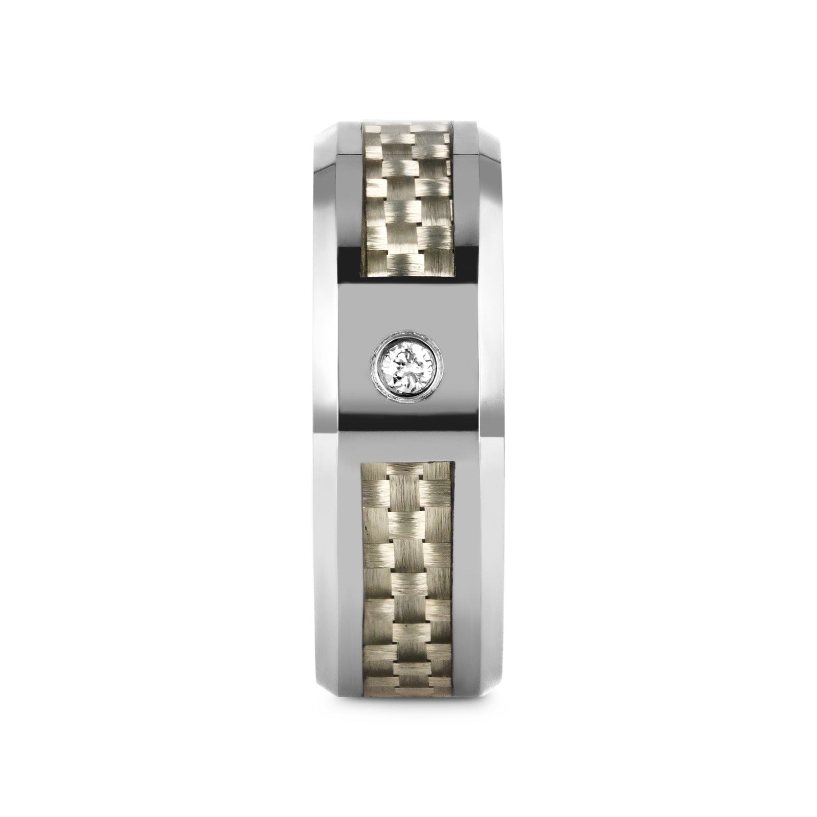 ROYCE Tungsten Wedding Band with White Carbon Fiber and White Diamond Setting - 8mm
