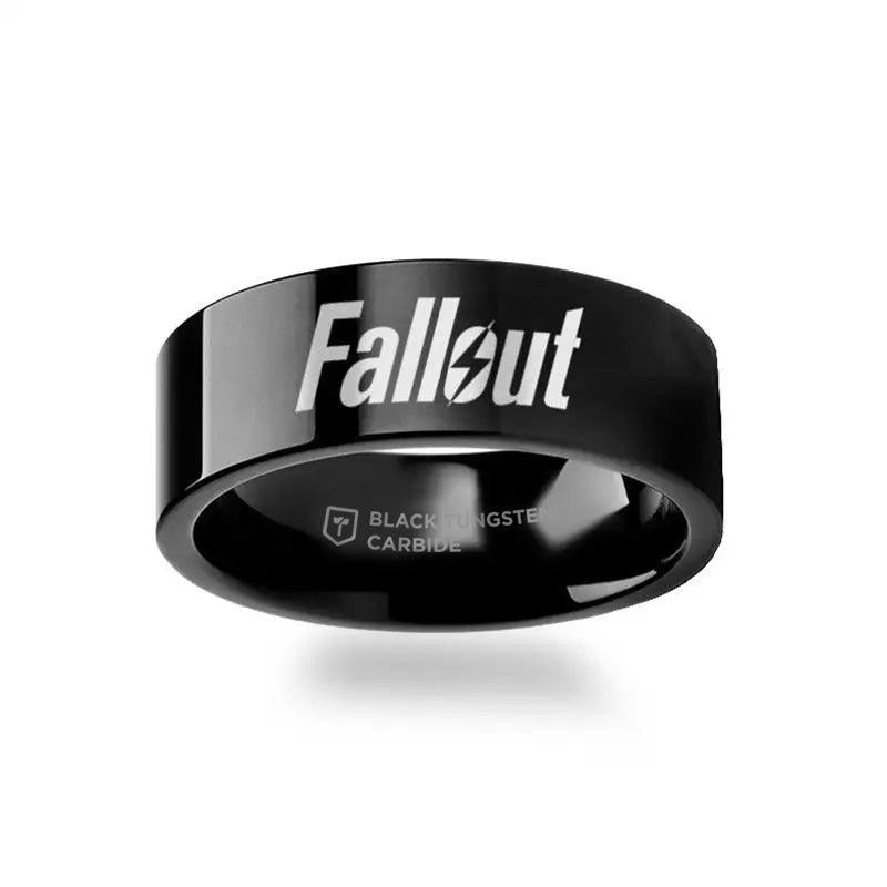 Fallout 4 Post Apocalyptic Nuclear Role Playing Game Symbol Polished Black Tungsten Engraved Ring Jewelry - 2mm - 12mm -