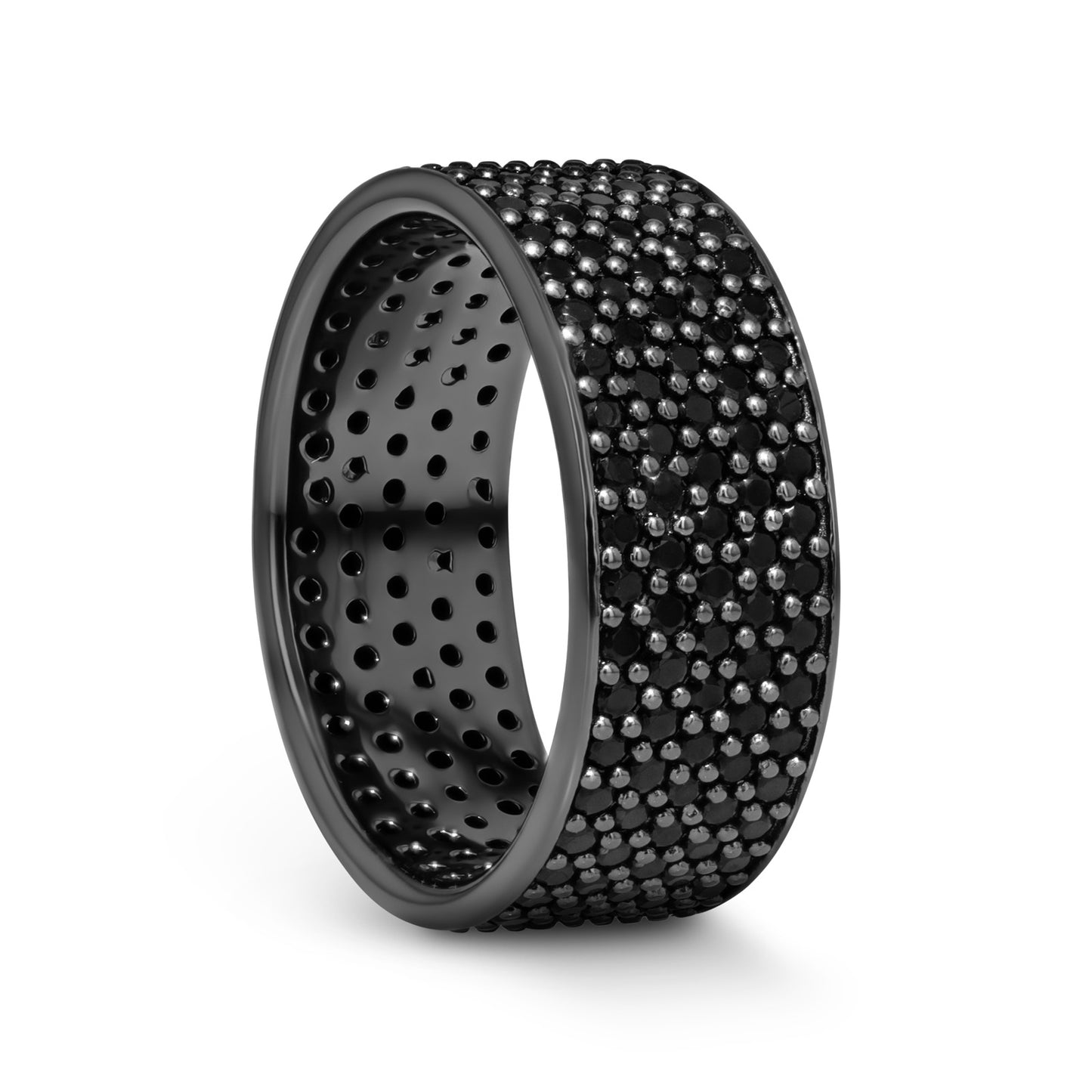 VENOM Sterling Silver Wedding Band with Pave Set Black Spinel and Black Rhodium Plating - 9mm