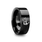 Handprint Initials Engraved Flat Pipe Cut Black Tungsten Ring Polished - 4mm - 12mm - 8mm