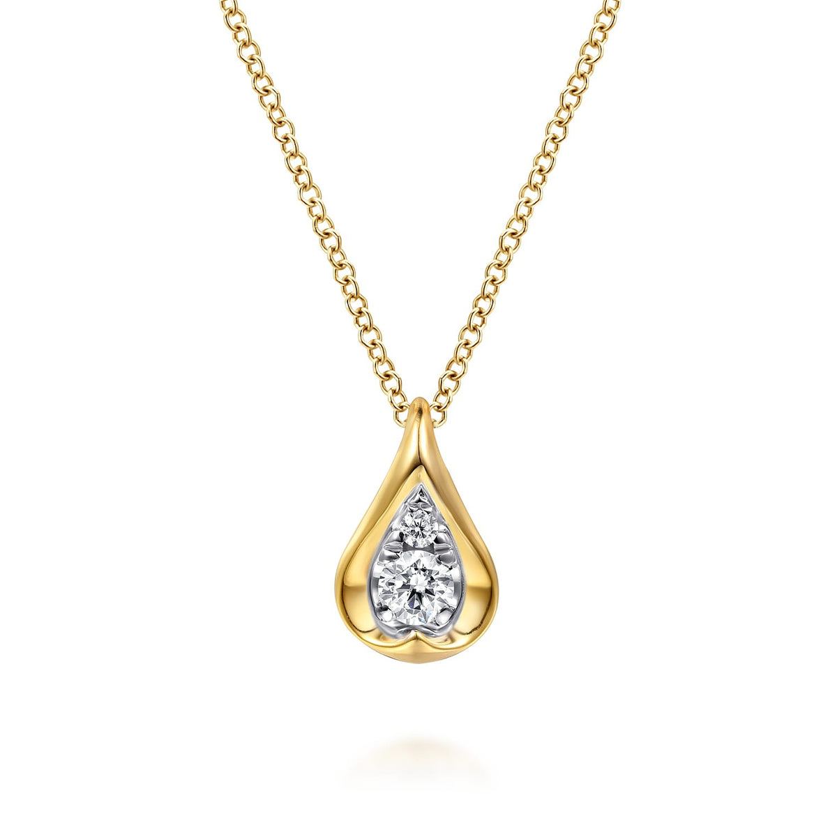 Gabriel & Co. Fiora - 14K White and Yellow Gold Diamond Teardrop Pendant Necklace .19CTW