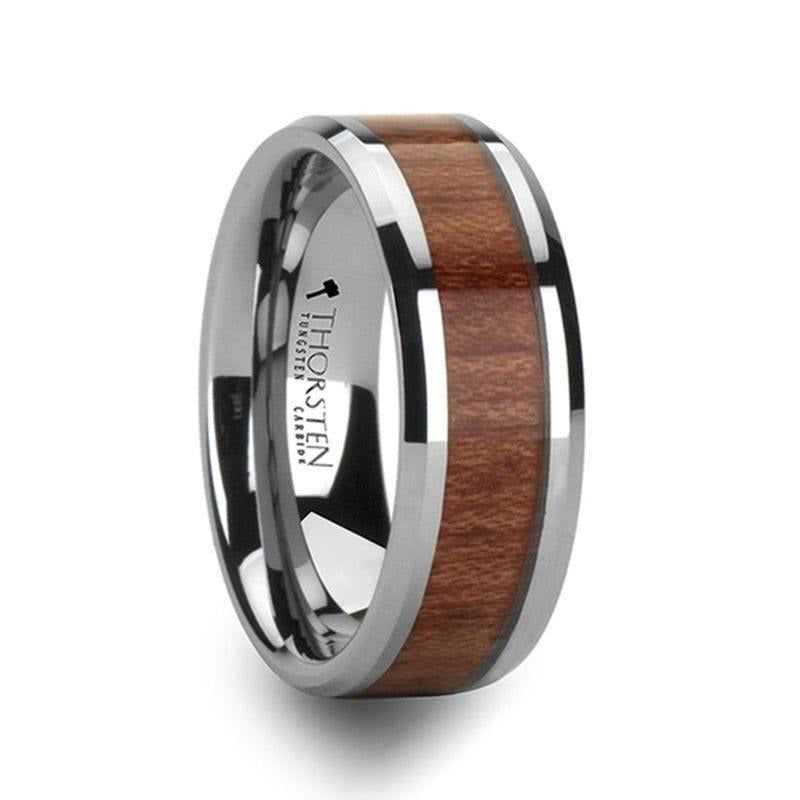 KODIAK Tungsten Wedding Band with Bevels and Rosewood Inlay - 4mm - 12mm - 6mm