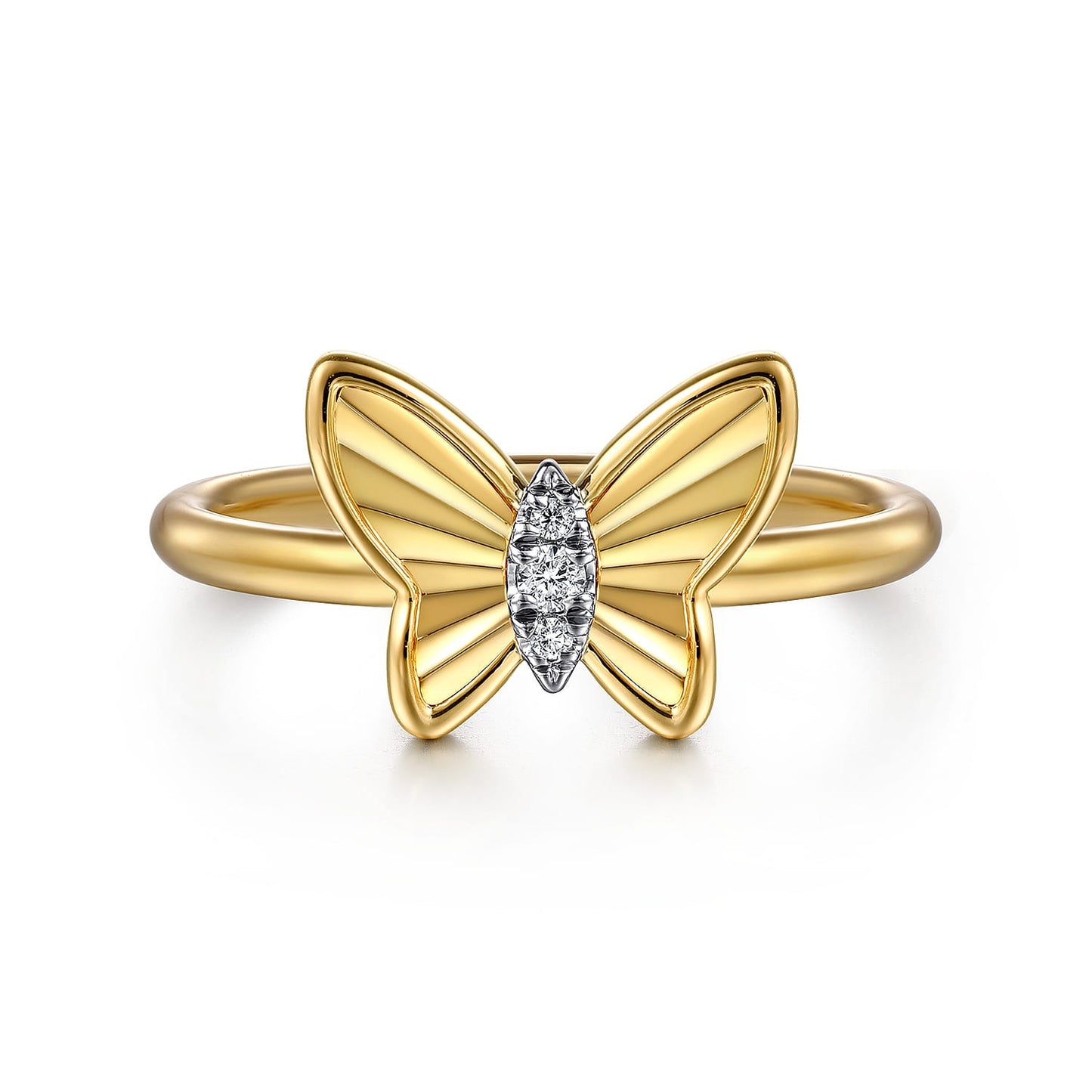 Gabriel & Co. Butterfly - 14K Yellow Gold Diamond Cut Butterfly Ring .03CTW SZ 6.5