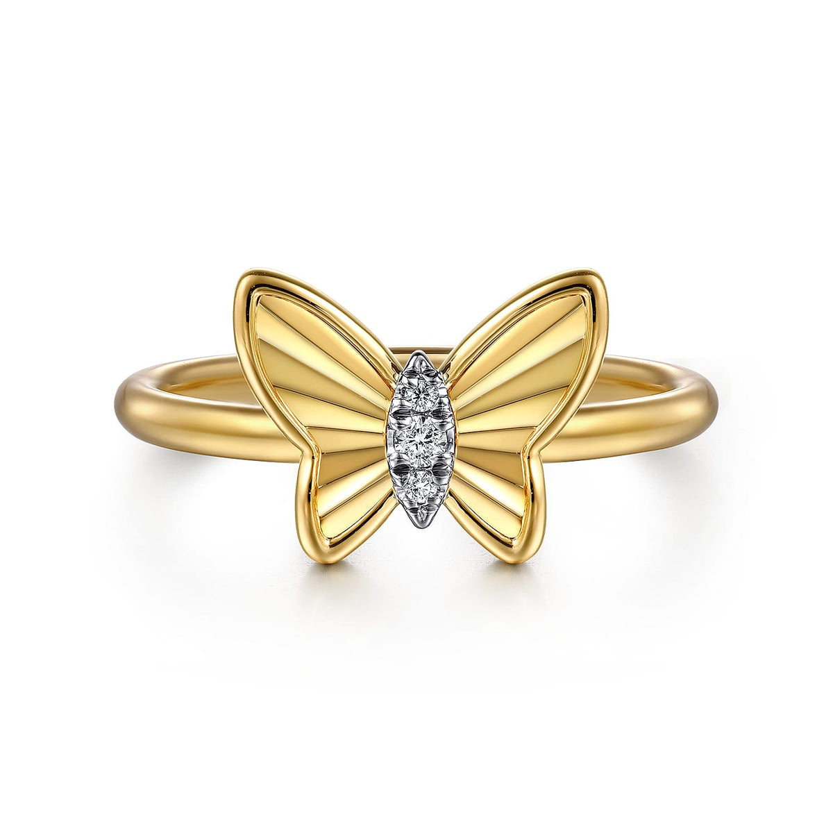Gabriel & Co. Butterfly - 14K Yellow Gold Diamond Cut Butterfly Ring .03CTW SZ 6.5