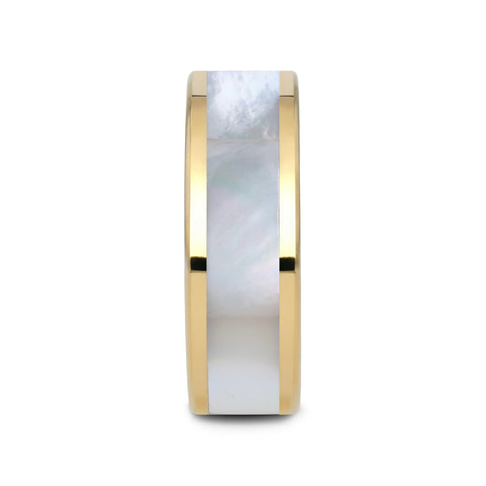 GRACE Gold-Plated Tungsten Wedding Band with White Abalone Inlay - 8mm