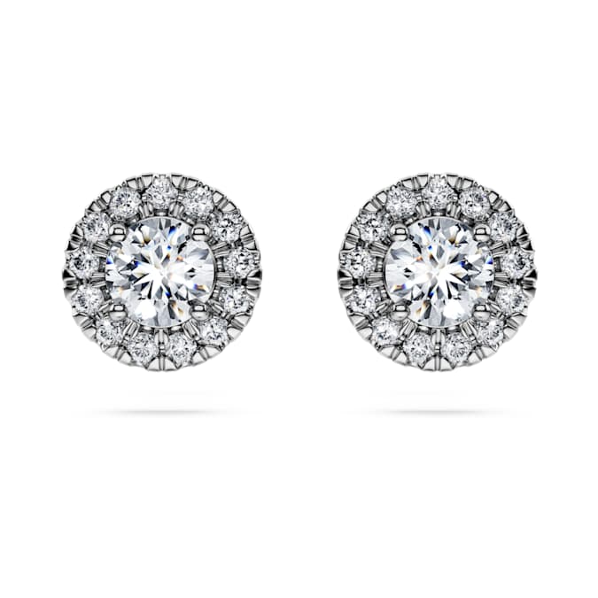 Eternity halo stud earrings Lab-grown diamonds 0.75 ct tw, Round shape, 14K white gold