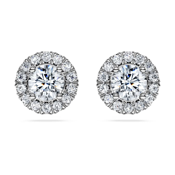 Eternity halo stud earrings Lab-grown diamonds 2 ct tw, Round shape, 14K white gold