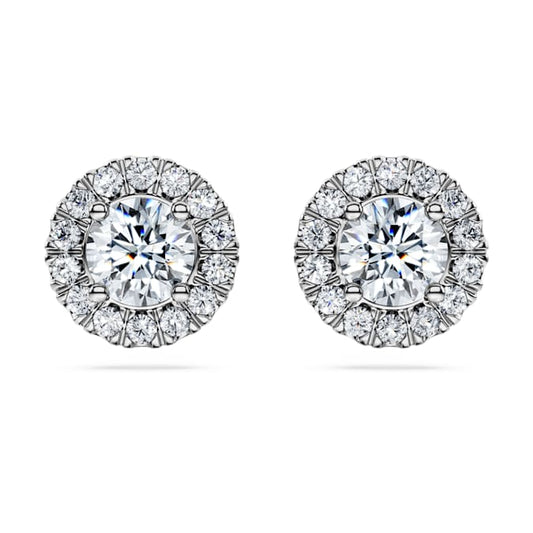 Eternity halo stud earrings Lab-grown diamonds 2 ct tw, Round shape, 14K white gold