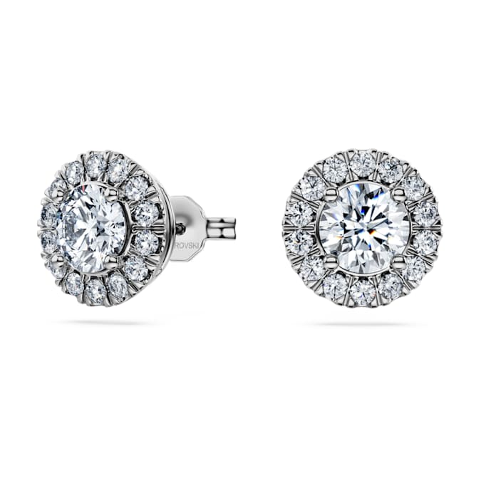 Eternity halo stud earrings Lab-grown diamonds 2 ct tw, Round shape, 14K white gold