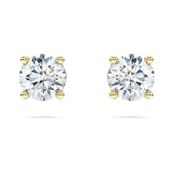 Eternity solitaire stud earrings Lab-grown diamonds 1 ct tw, Round shape, 14K yellow gold