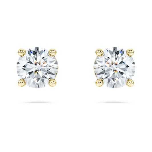 Eternity solitaire stud earrings Lab-grown diamonds 1 ct tw, Round shape, 14K yellow gold