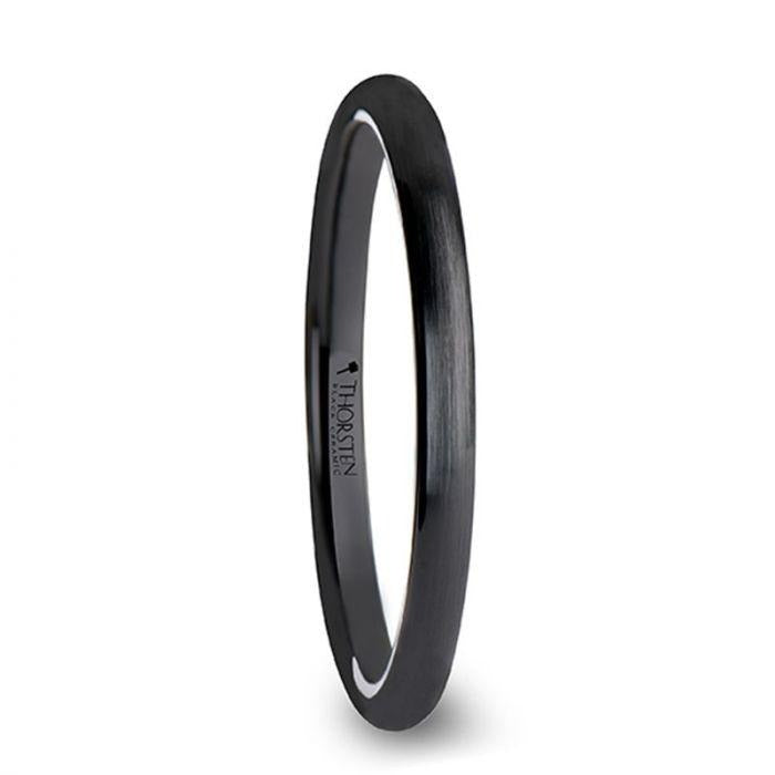 AUTUMN Black Domed Shaped Brush Finished Ceramic Wedding Ring for Ladies - 2 mm