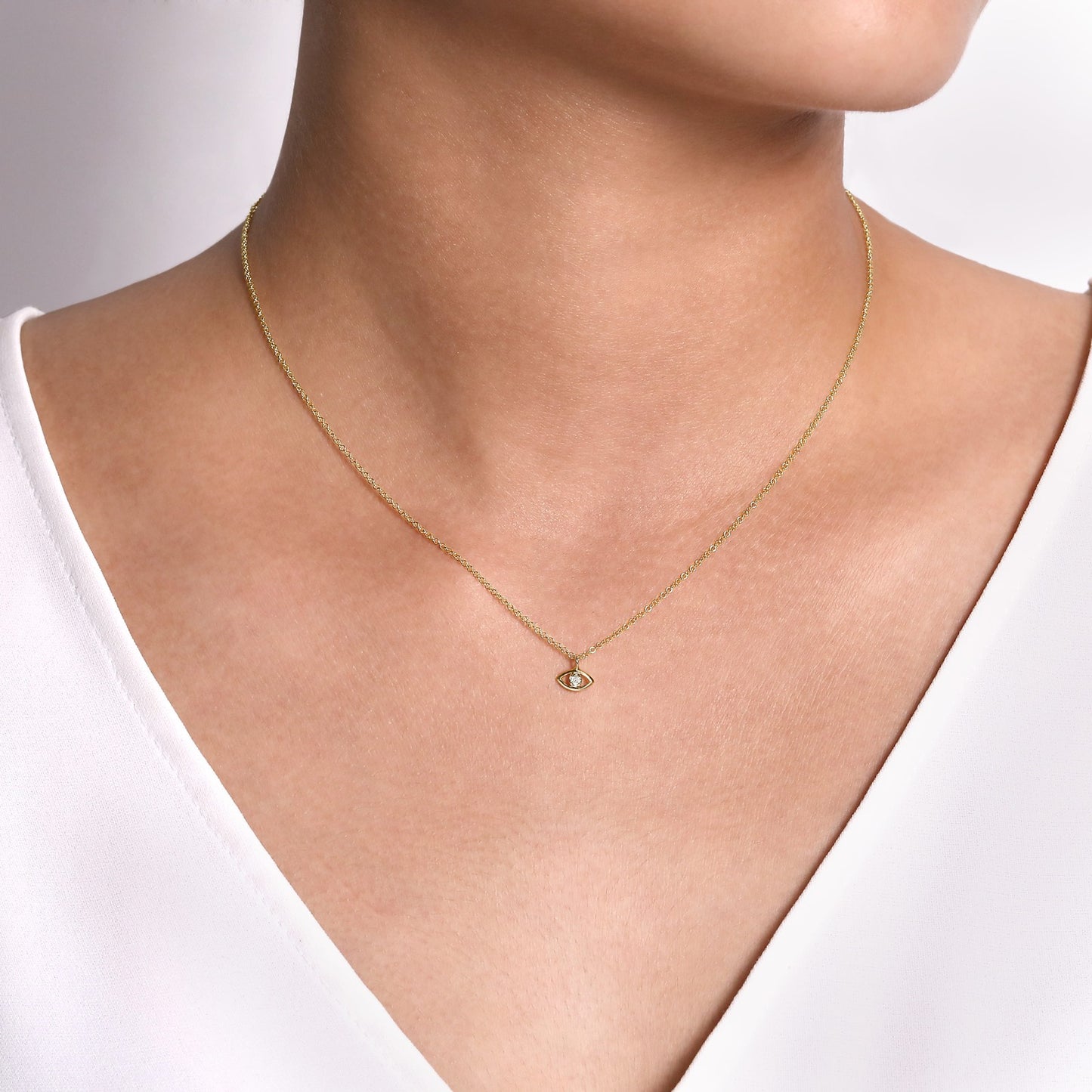 Gabriel & Co. 14K Yellow-White Gold Diamond Evil Eye Pendant Necklace .03CTW