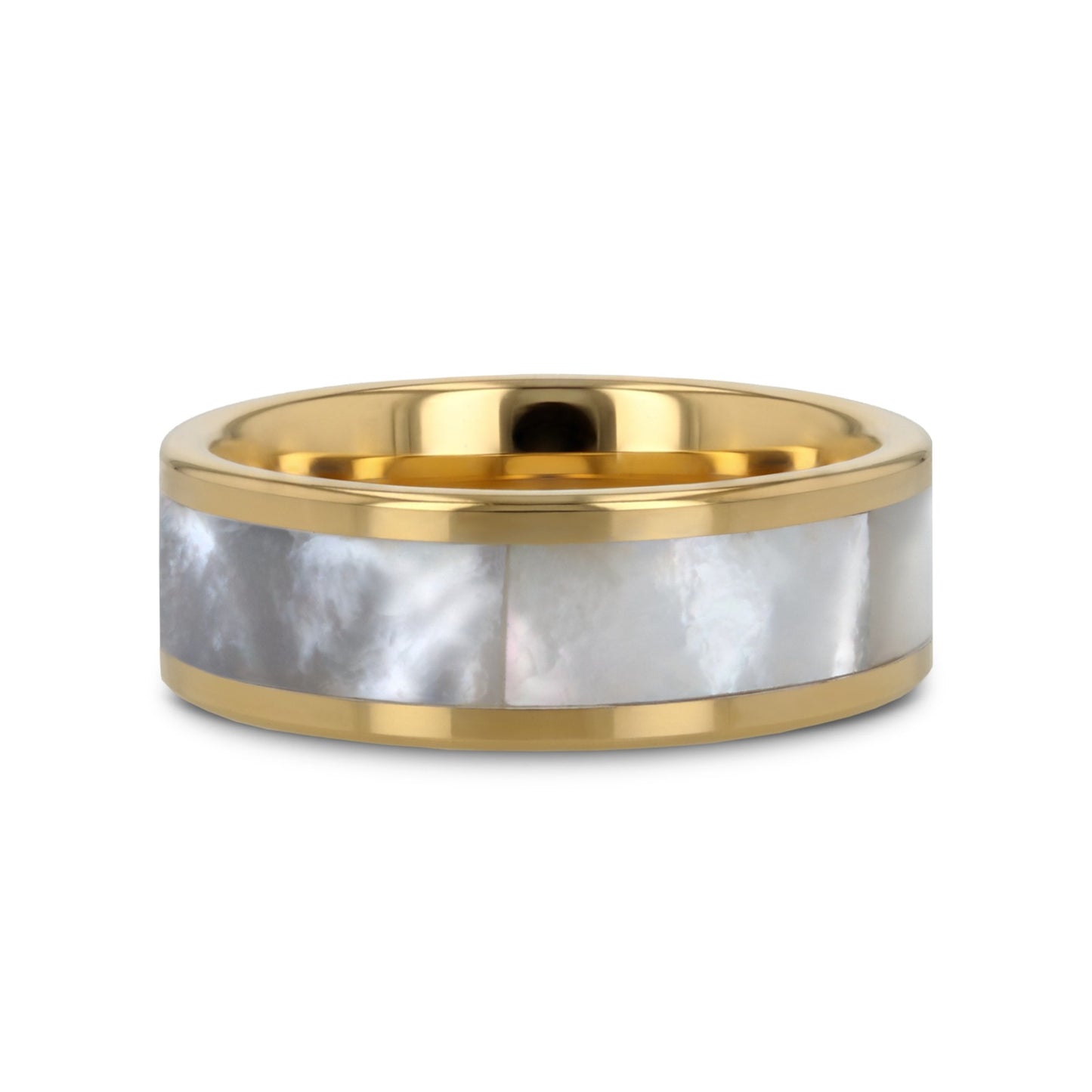 GRACE Gold-Plated Tungsten Wedding Band with White Abalone Inlay - 8mm