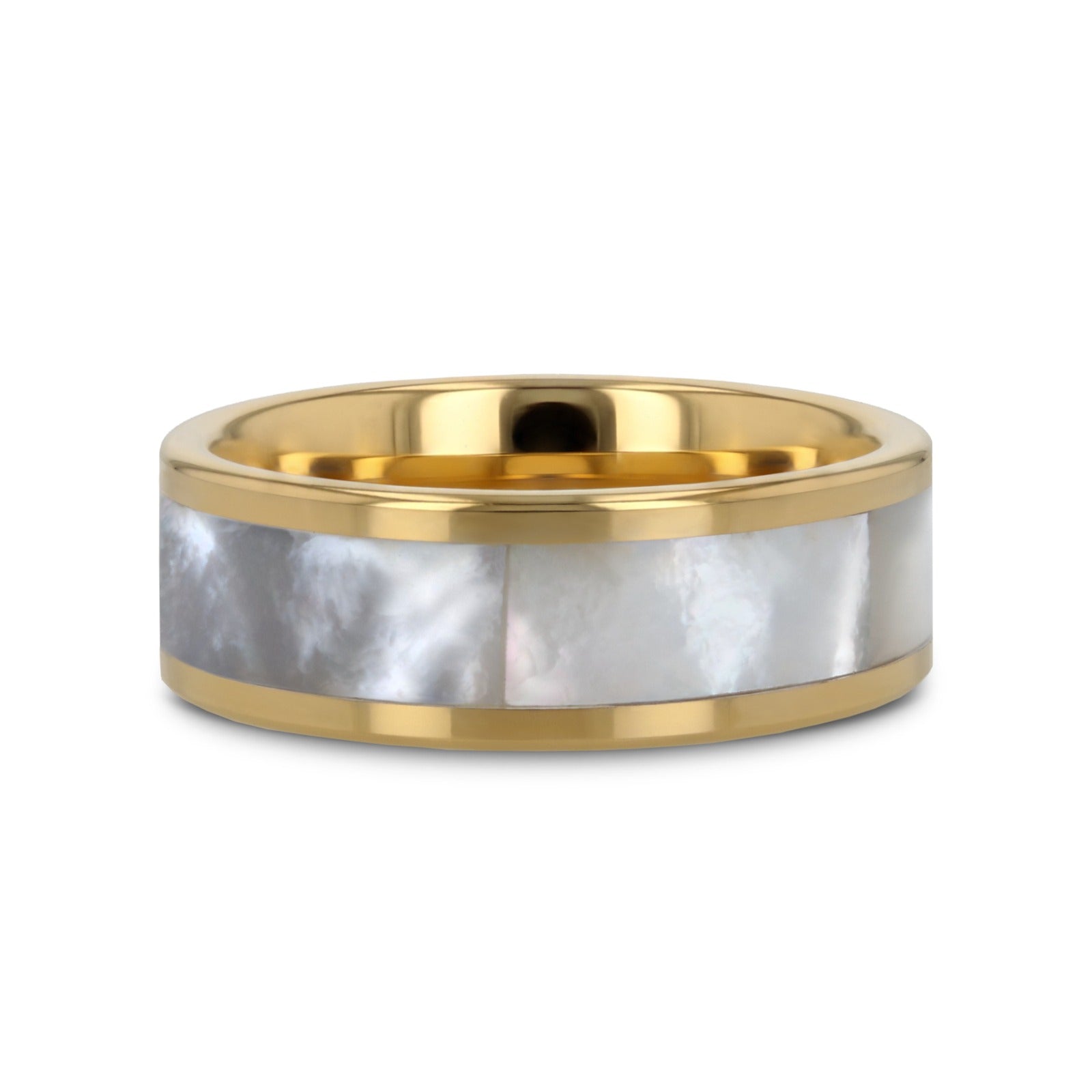 GRACE Gold-Plated Tungsten Wedding Band with White Abalone Inlay - 8mm