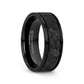 JOINER Hammered Finish Center Black Tungsten Carbide Wedding Band with Dual Offset Grooves and Polished Edges - 6mm or 8
