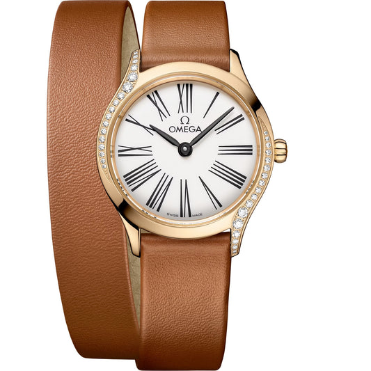 Omega de Ville Mini Trésor 26 mm — Moonshine™ Gold on Leather Strap (428.57.26.60.04.005)