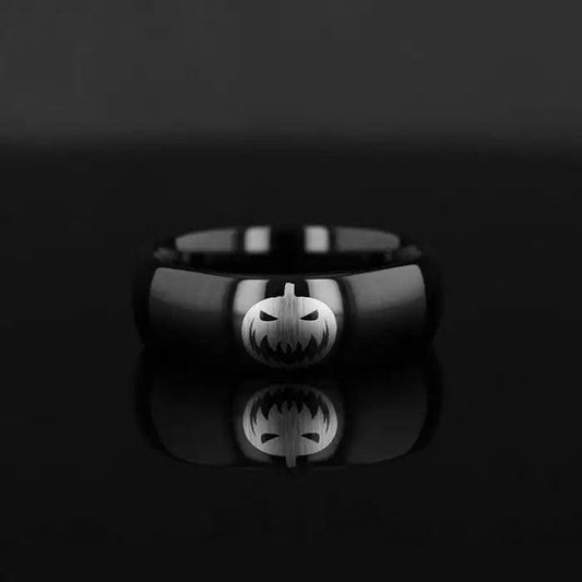 Spooky Evil Halloween Jack-O-Lantern Engraved Domed Black Tungsten Ring (Raven) - 4mm - 12mm - 6mm