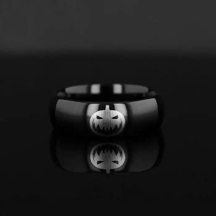 Spooky Evil Halloween Jack-O-Lantern Engraved Domed Black Tungsten Ring (Raven) - 4mm - 12mm - 8mm