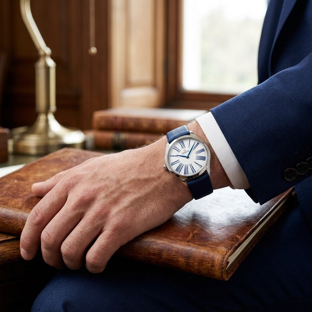 Omega de Ville Trésor 36 mm — Steel on Fabric Strap — lifestyle