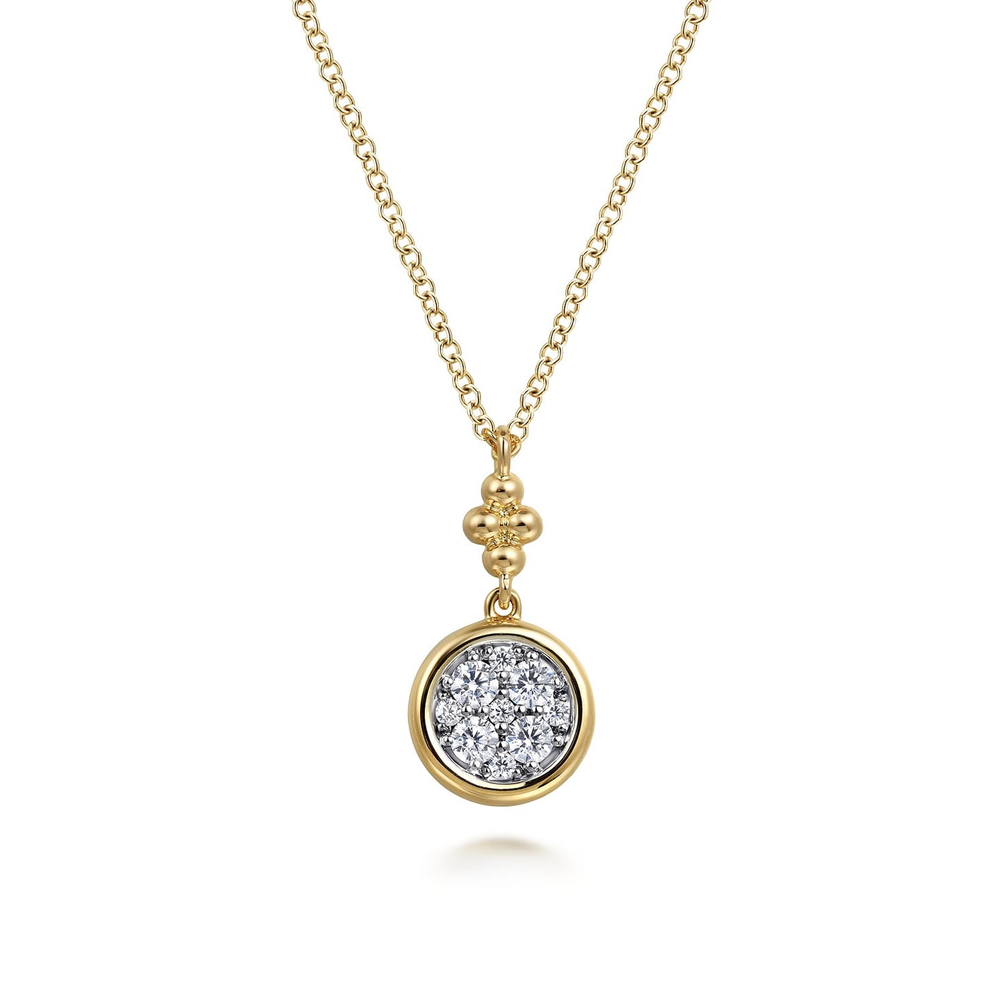 Gabriel & Co. 14K White and Yellow Gold Diamond Cluster Bujukan Drop Pendant Necklace .25CTW