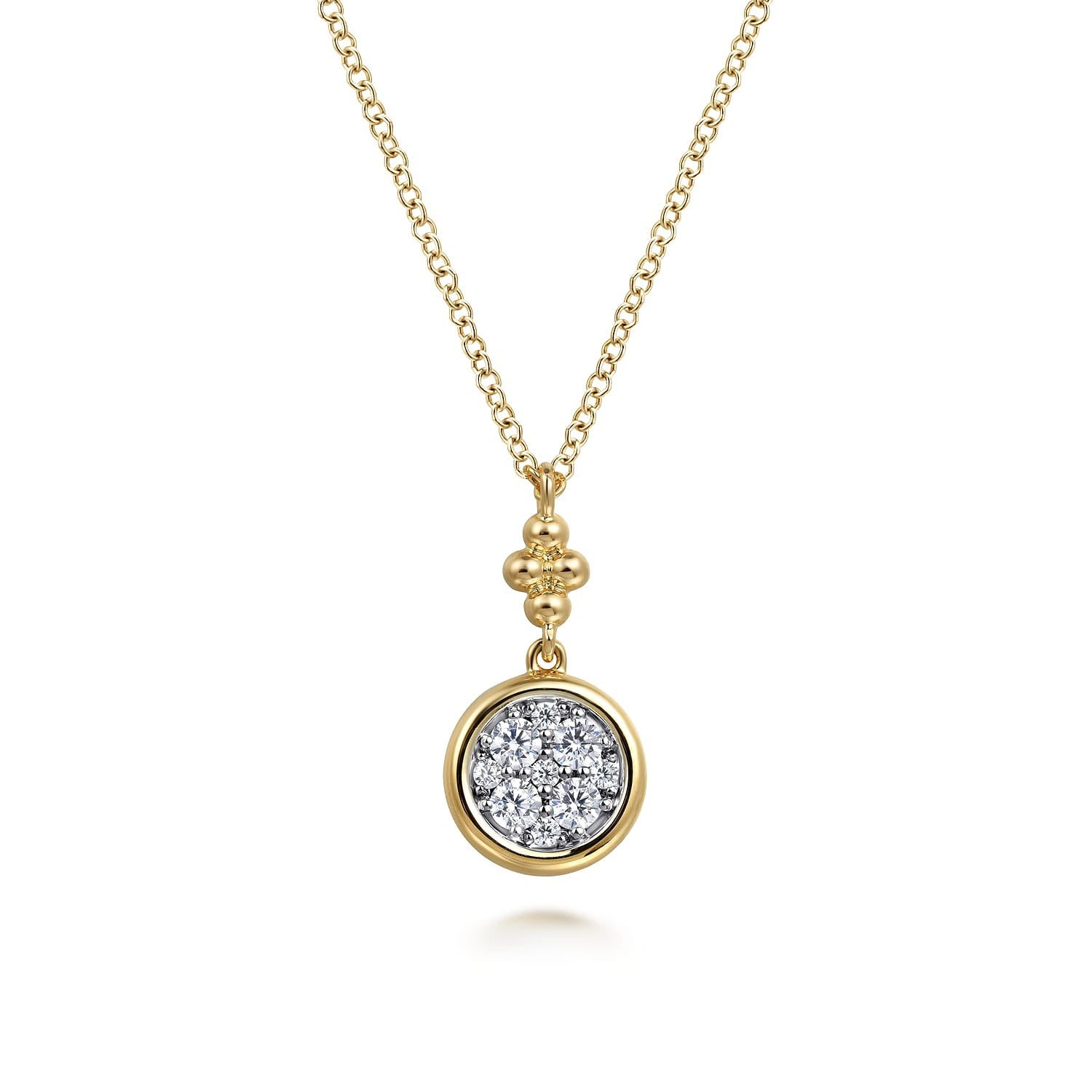 Gabriel & Co. 14K White and Yellow Gold Diamond Cluster Bujukan Drop Pendant Necklace .25CTW