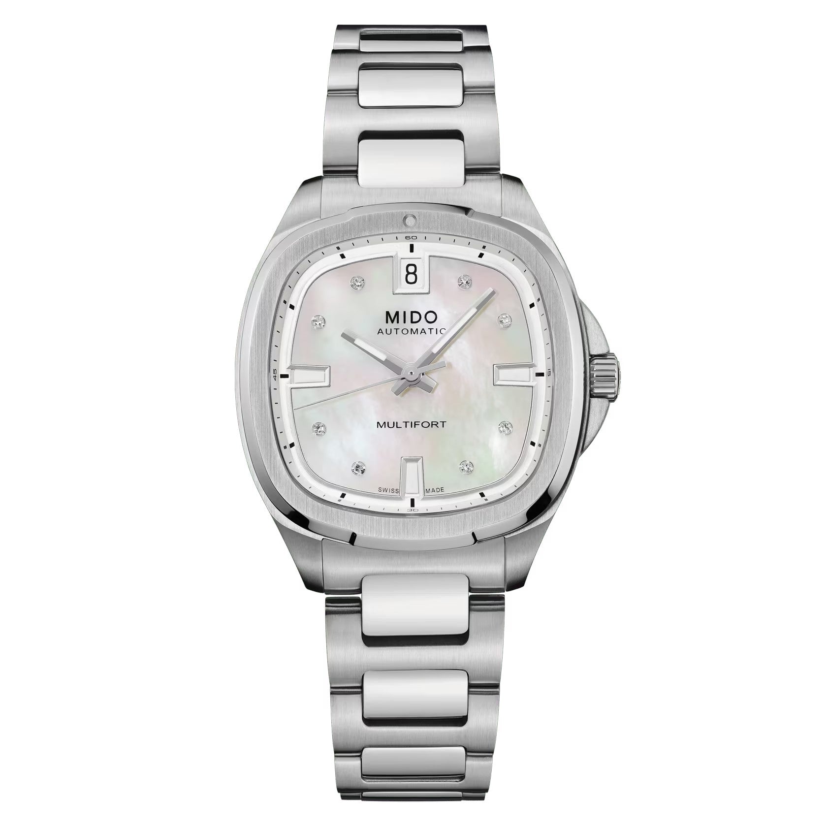 MIDO Multifort TV 35 Mother of Pearl and Diamond Dial Stainless Steel Watch - 34.2 X 35mm