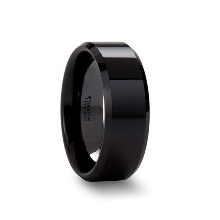 CITAR Polished Finish Black Ceramic Ring with Beveled Edges - 4mm - 12mm - 6mm