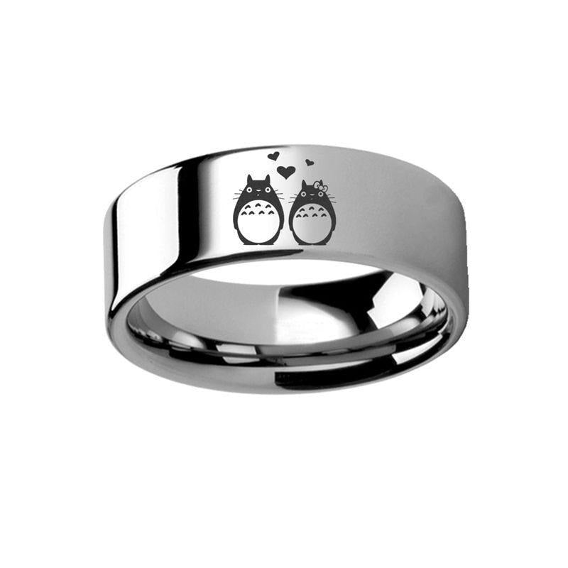 My Neighbor Totoro Couple Love Tungsten Engraved Ring - 4mm - 12mm - 6mm