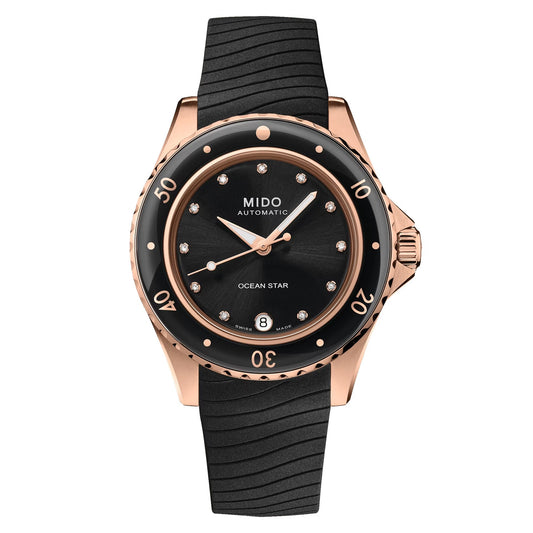 MIDO Ocean Star 36.5 Black Dial with Diamonds Markers - Stainless Steel Rose Gold-Tone Watch - 36.5mm