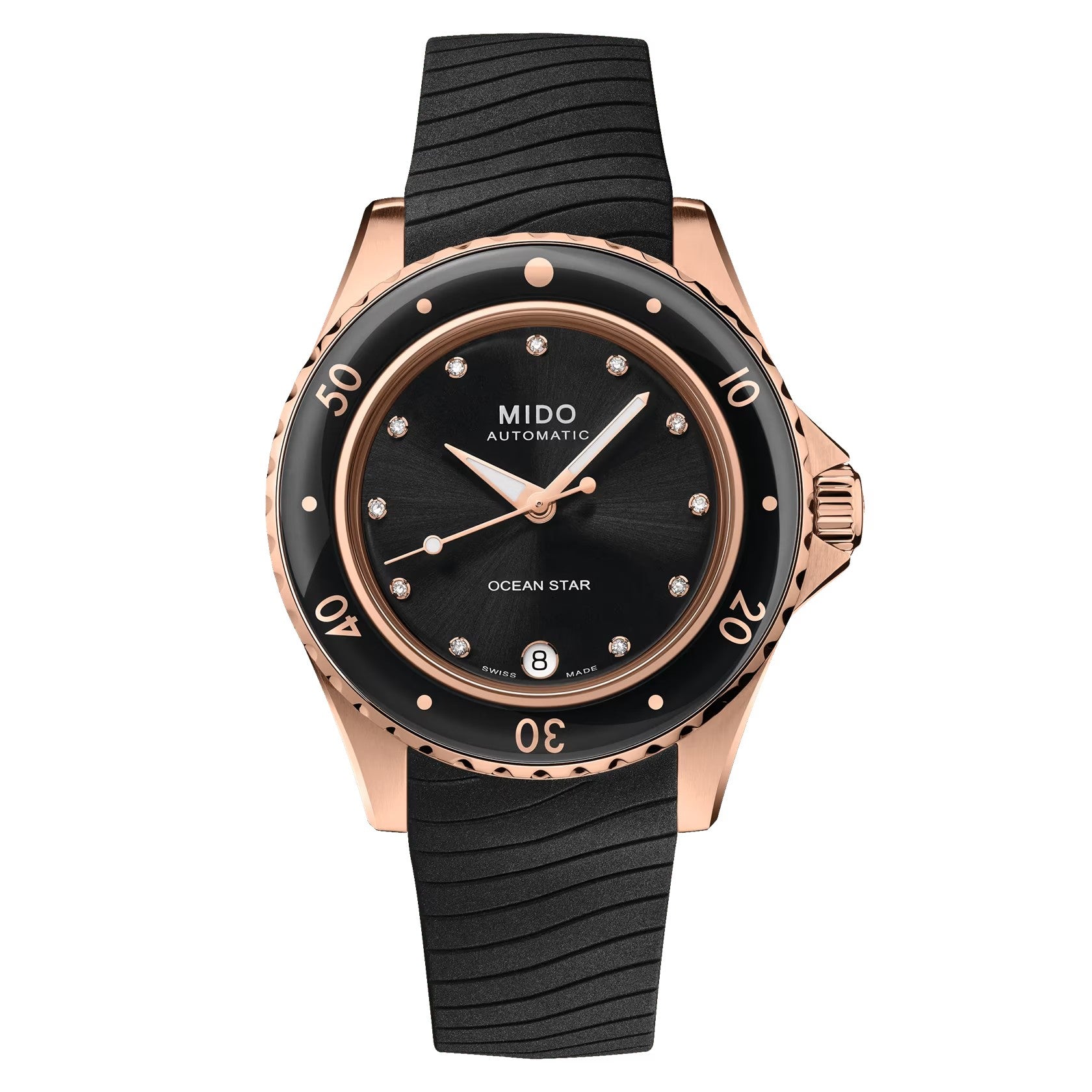 MIDO Ocean Star 36.5 Black Dial with Diamonds Markers - Stainless Steel Rose Gold-Tone Watch - 36.5mm