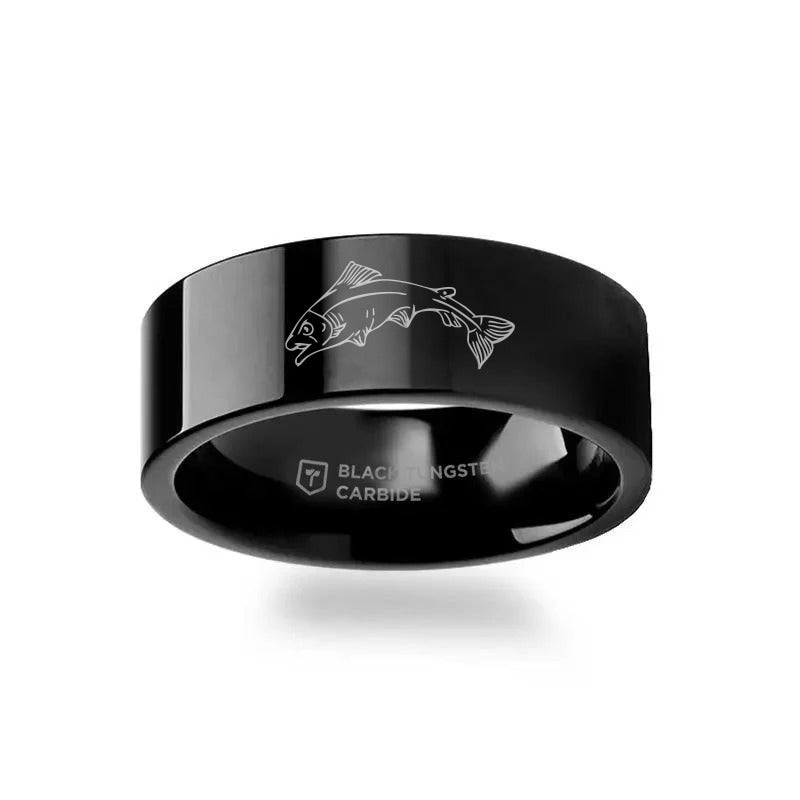 Game of Thrones Noble Houses Sigil Engraving Black Tungsten Ring Tully - 2mm - 12mm - 8mm