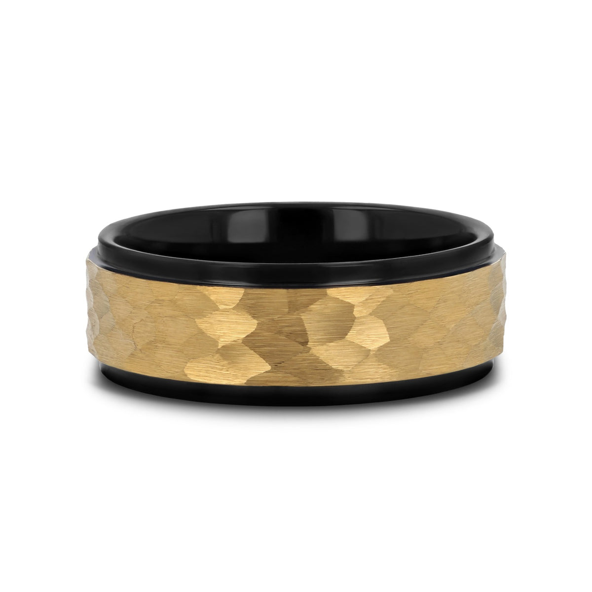 CREED Gold-Plated Raised Hammered Finish Black Tungsten Wedding Band - 8mm