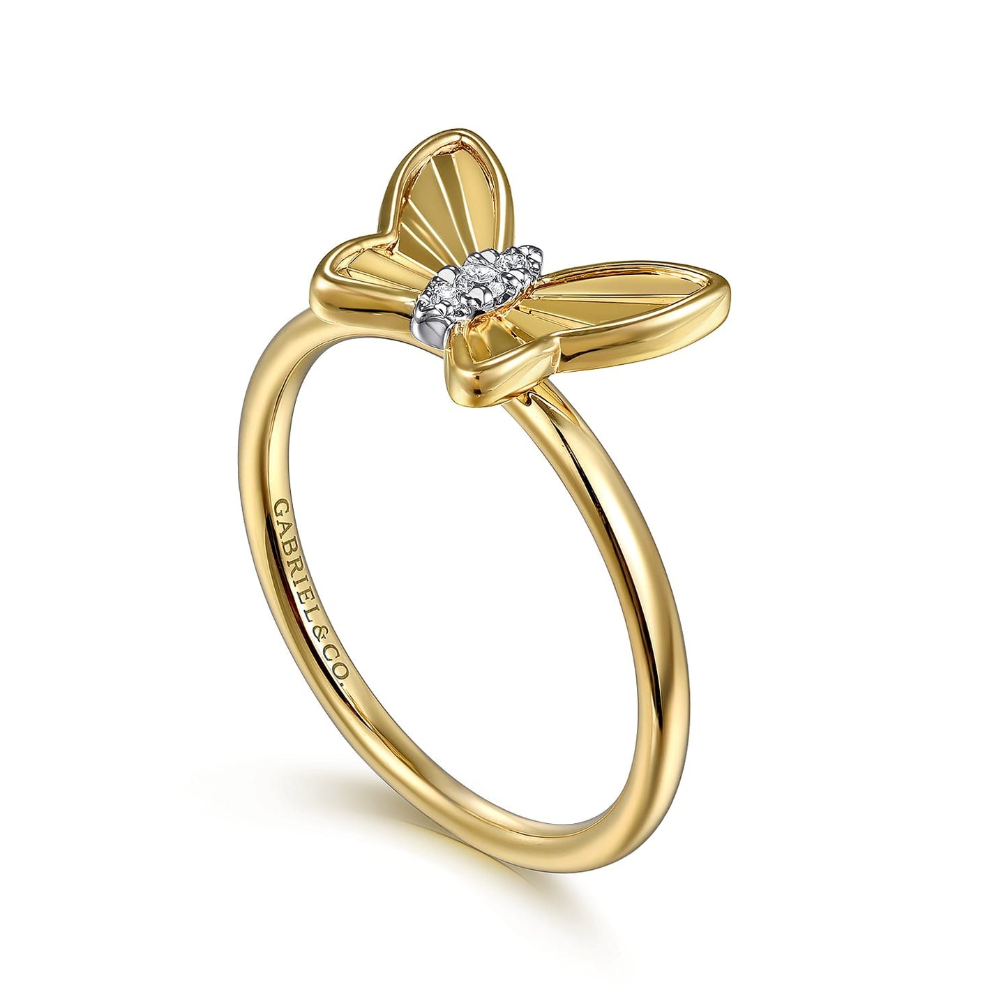 Gabriel & Co. Butterfly - 14K Yellow Gold Diamond Cut Butterfly Ring .03CTW SZ 6.5