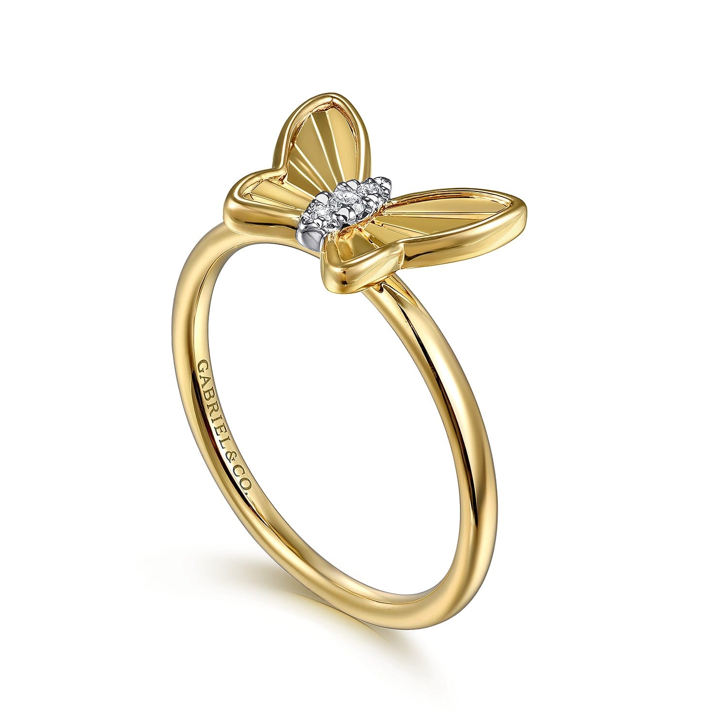 Gabriel & Co. Butterfly - 14K Yellow Gold Diamond Cut Butterfly Ring .03CTW SZ 6.5
