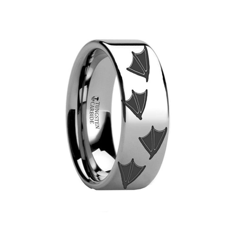Animal Track Duck Print Engraved Flat Tungsten Ring - 4mm - 12mm - 6mm