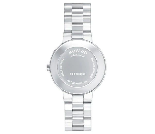 Movado Sapphire Silver Tone Mirror Dial Diamond Markers 28Mm 0607927