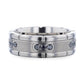 COURAGEOUS Brushed Center Titanium Men's Wedding Band With Double Grooved Polished Edges And Black Diamond Settings - 8m