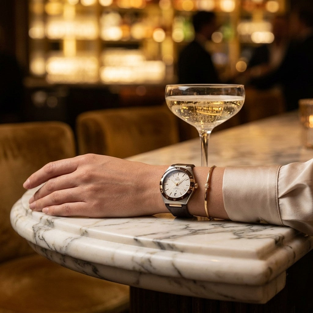 Omega Constellation 41 mm — Steel ‑ Yellow Gold on Leather Strap — lifestyle