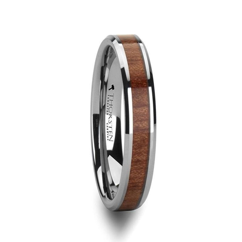 KODIAK Tungsten Wedding Band with Bevels and Rosewood Inlay - 4mm - 12mm - 8mm