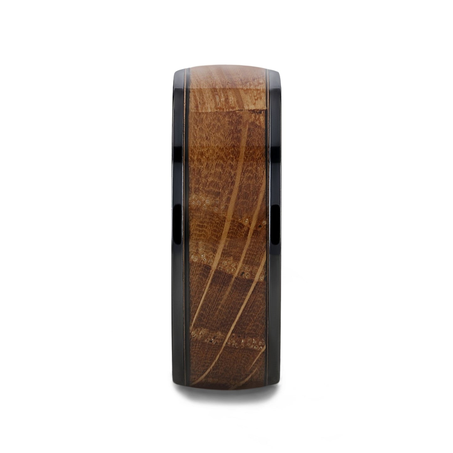 SCOTCH Black Ceramic Ring with Whiskey Barrel Wood Inlay- 8mm