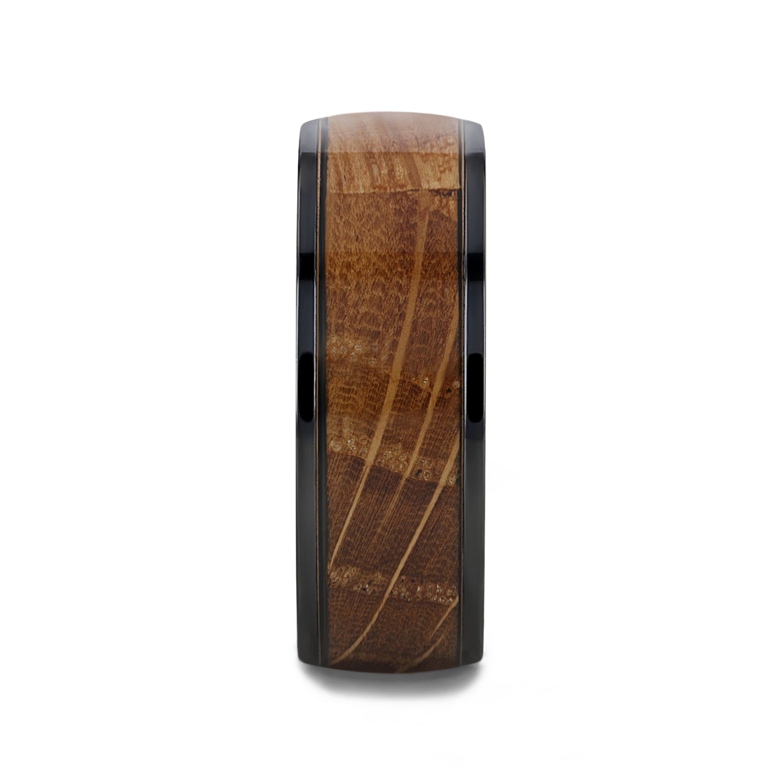 SCOTCH Black Ceramic Ring with Whiskey Barrel Wood Inlay- 8mm