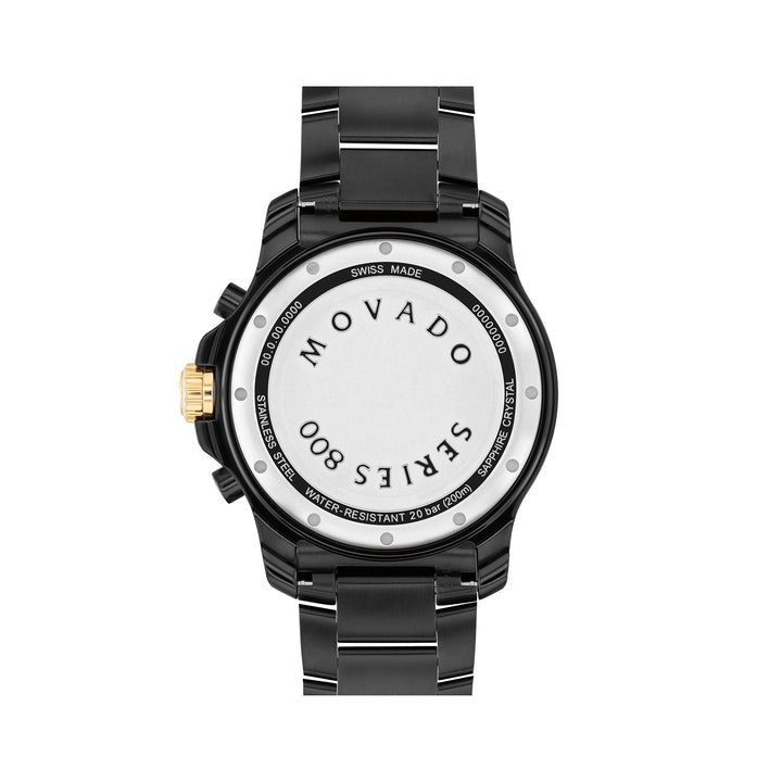 Movado Classic Se800 Black SS Case & Brac Chorno W/Date Gold Accent Bezel An Markers Quartz 2600180