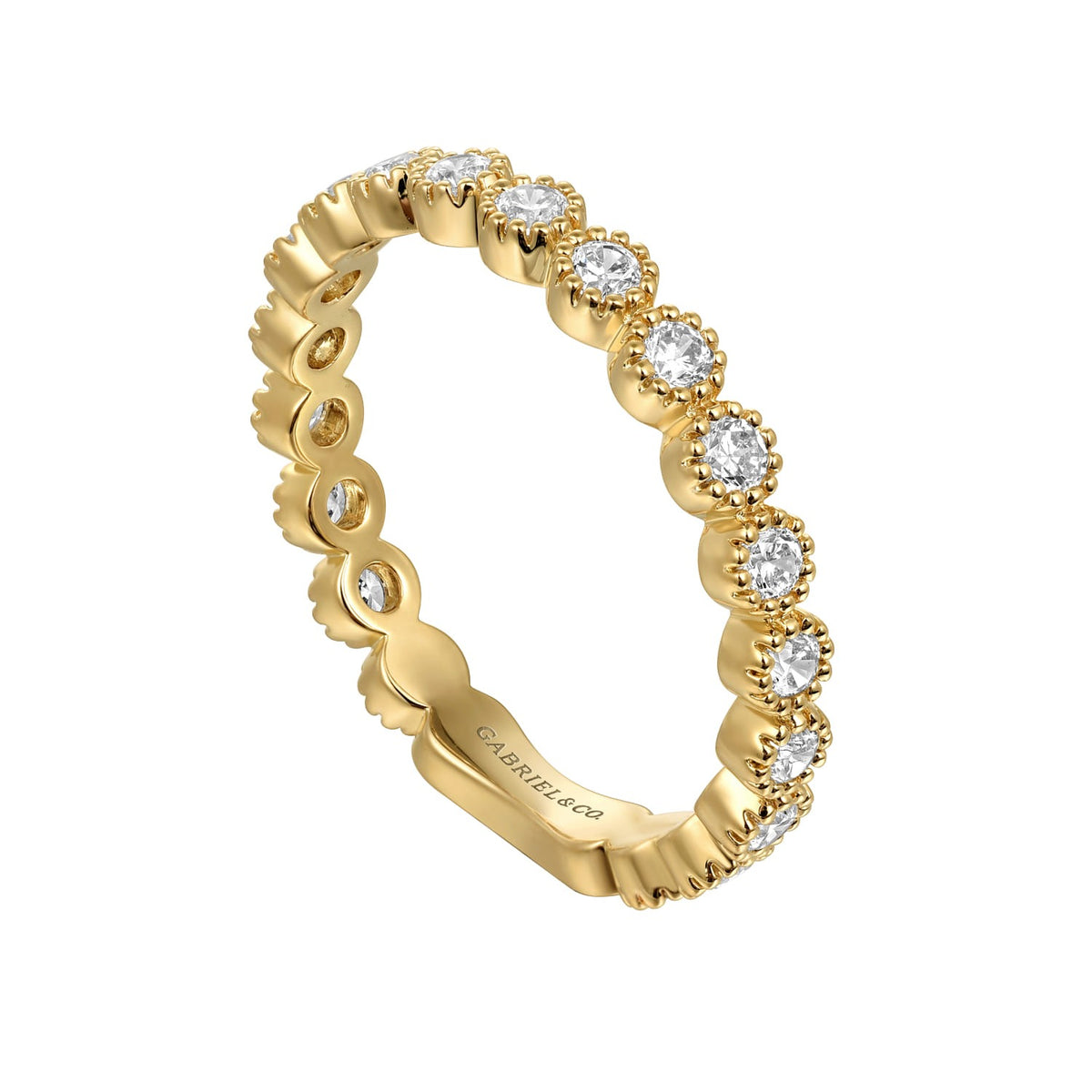 Gabriel & Co. 14K Yellow Gold Diamond Bezel Setting Stackable Ladies Ring .56CTW