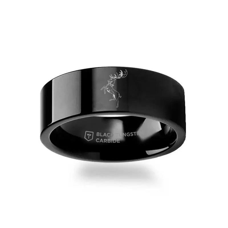 Game of Thrones Noble Houses Sigil Engraving Black Tungsten Ring Barateon - 2mm - 12mm - 6mm