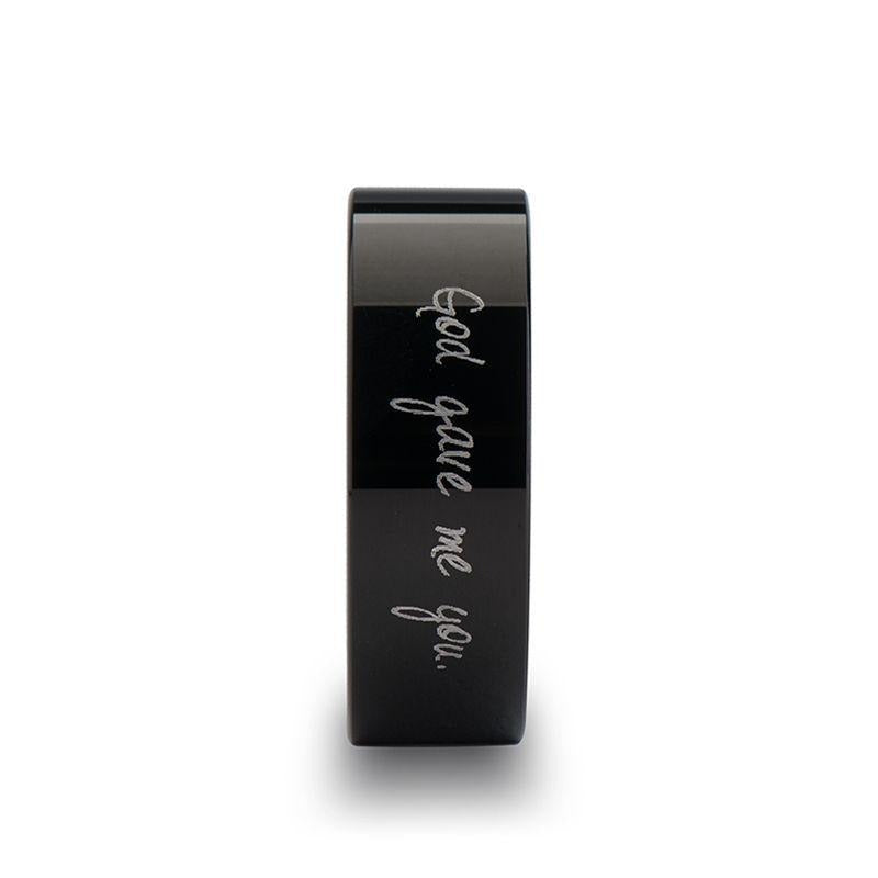 Handwritten Engraved Flat Pipe Cut Black Tungsten Ring Polished - 4mm - 12mm - 6mm