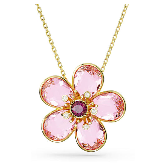 Florere pendant Flower, Small, Pink, Gold-tone plated