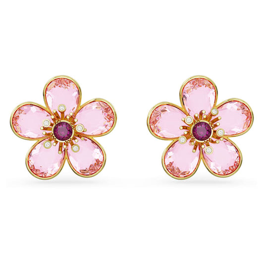 Florere stud earrings Flower, Pink, Gold-tone plated